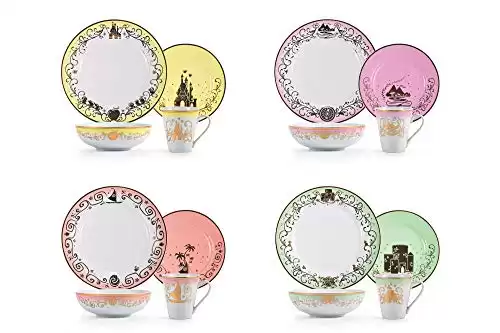 Disney Princess 16-Piece Ceramic Dinnerware Set | Merida, Pocahontas, Moana, Snow White | Home Kitchen Essentials For Dining Room | Includes Dinner Plates, Soup Bowls, Mugs | Place Setting For 4