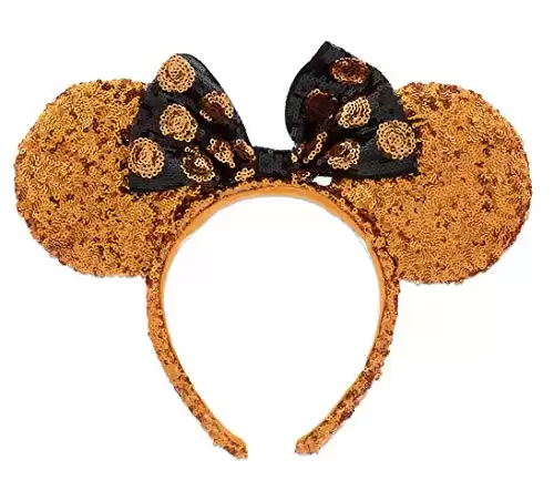 Disney Parks Mickey Minnie Mouse Orange Sequin Ears Black Bow Headband